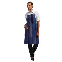 Tablier Bavette Chef Works Rayures Bleu Marine Et Bleues - GelatoPro.fr