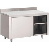 Table Armoire Inox Avec Portes Coulissantes Et Dosseret Gastro M 1600 X 700 X 850Mm - GelatoPro.fr