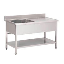 Plonge Inox Avec Étagère Basse Gastro M 1 Bac À Gauche 1200 X 700 X 850Mm - GelatoPro.fr