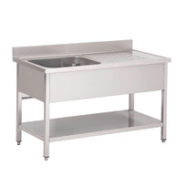 Plonge Inox Avec Étagère Basse Gastro M 1 Bac À Gauche 1400 X 700 X 850Mm - GelatoPro.fr