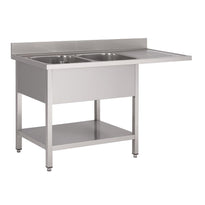 Plonge Inox Avec Étagère Basse Et Emplacement Lave-Vaisselle Gastro M 2 Bacs À Gauche 1600 X 700 X 850Mm - GelatoPro.fr