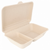 Coque 2 Compartiments En Cellulose Naturelle Fibre De Canne À Sucre  -Naturel - 16.5X22.5 Cm- Carton De 500 Unités - GelatoPro.fr