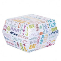 Coque Burger Standard En Carton 12X12X5.5 Cm Modèle Parole  - Pack De 50 Unités - GelatoPro.fr