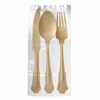 Set Sachet De 3 Couverts En Bois Modèle Classic Avec Serviette - Carton De 100 Sets - GelatoPro.fr