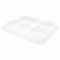 Couvercle En Pet Pour Plateau Repas 5 Compartiments En Cellulose Naturelle Fibre De Canne À Sucre - Carton De 250 Unités - GelatoPro.fr