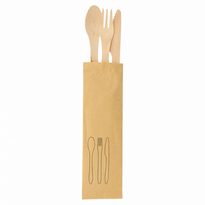 Set Sachet De 3 Couverts En Bois 18.5 Cm - Carton De 200 Sets - GelatoPro.fr