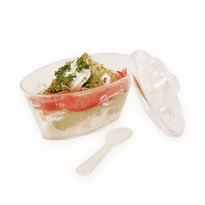 Verrine Ovale Avec Couvercle - Vert D'Eau  - 10.1X6.1X6(H) Cm - Carton De 576 Unités - GelatoPro.fr