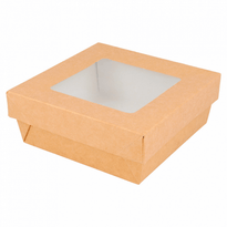 Boite Salade 500 Ml En Carton Avec Base Étanche Et Couvercle Fenêtre Antibuée - 12X12X5 Cm - Carton De 250 Unités - GelatoPro.fr