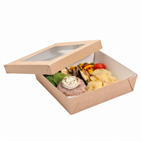 Boite Salade 750 Ml En Carton Avec Base Étanche Et Couvercle Fenêtre Antibuée - 14X14X5 Cm - Carton De 250 Unités - GelatoPro.fr