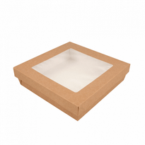 Boite Salade 1000 Ml En Carton Avec Base Étanche Et Couvercle Fenêtre Antibuée - 18.5X18.5X5 Cm - Carton De 200 Unités - GelatoPro.fr