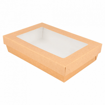Boite Salade 1300 Ml En Carton Avec Base Étanche Et Couvercle Fenêtre Antibuée - 21X14X5 Cm - Carton De 200 Unités - GelatoPro.fr