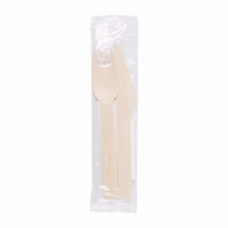 Set Sachet De 2 Couverts En Bois Et 1 Serviette  -  Pack De 100 Sets - GelatoPro.fr