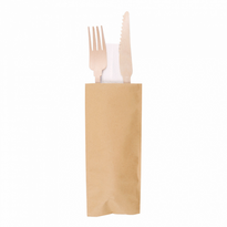 Set Sachet De 2 Couverts En Bois Modèle Classic Avec Serviette - Pack De 100 Sets - GelatoPro.fr