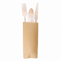 Set Sachet De 3 Couverts En Bois Modèle Classic Avec Serviette - Pack De 100 Sets - GelatoPro.fr