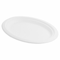 Assiette Ovale En Cellulose Naturelle Fibre De Canne À Sucre - Blanc - 26.3X19.9X2 Cm - Carton De 600 Unités - GelatoPro.fr