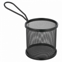 Mini Friteuse Ronde Epoxy Noir De Présentation Pour Frites Ou Autres - Diam 9X8.5 (H)Cm - Pack De 6 - GelatoPro.fr