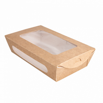Boite Salade En Carton Avec Fenêtre 900 Ml - 20 X 12 X 5 Cm - Carton De 200 Unités - GelatoPro.fr