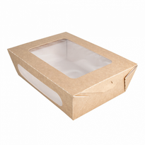 Boite Salade En Carton Avec Fenêtre 1200 Ml - 20.4 X 14.2 X 5 Cm - Carton De 200 Unités - GelatoPro.fr