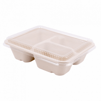 Plateau Repas En Cellulose Naturelle Fibre De Canne À Sucre Et Couvercle Pet - 3 Compartiments - Carton De 300 Unités - GelatoPro.fr