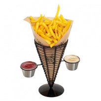Cône Époxy Présentation Frites Avec Support 2 Pots - 12.8X22.5(H)Cm Pack De 6 - GelatoPro.fr
