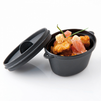 Verrine Cocotte Noire Avec Couvercle - 65Ml - 9.1X5.8X4.5(H)Cm - Pack De 216 Unités - GelatoPro.fr