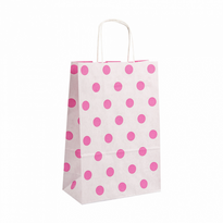 Sac Papier Avec Anse 26+14X32Cm Motif Pois Fushia -  Kraft Vergé 80G/M2 - Carton De 250 - GelatoPro.fr