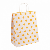 Sac Papier Avec Anse 26+14X32Cm Motifs Pois Jaune- Kraft Vergé 80G/M2 - Carton De 250 - GelatoPro.fr