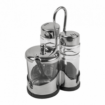Set 3 Pièces - Salière-Poivrière-Moutarde Avec Cuillère- 8.5X7.7X13Cm - GelatoPro.fr
