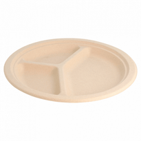 Assiette En Cellulose Naturelle Fibre De Canne À Sucre 3 Compartiments -Naturel - 26 Cm - Carton De 800 Unités - GelatoPro.fr