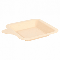 Assiette Carré Avec Languette En Cellulose Naturelle Fibre De Canne À Sucre  -Naturel - 11X11 Cm - Carton De 1000 Unités - GelatoPro.fr