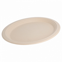 Assiette Ovale En Cellulose Naturelle Fibre De Canne À Sucre  -Naturel -  32X25.5 Cm - Carton De 500 Unités - GelatoPro.fr