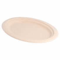 Assiette Ovale En Cellulose Naturelle Fibre De Canne À Sucre  -Naturel - 26.3X19.9Cm - Carton De 800 Unités - GelatoPro.fr