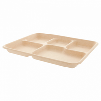 Plateau Repas En Cellulose Naturelle Fibre De Canne À Sucre  -Naturel - 5 Compartiments- Carton De 500 Unités - GelatoPro.fr