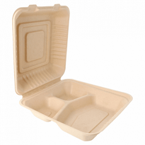 Coque 3 Compartiments En Cellulose Naturelle Fibre De Canne À Sucre  -Naturel - 20X20 Cm- Carton De 200 Unités - GelatoPro.fr