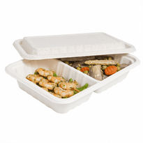 Boîte Repas À Emporter 2 Compartiments Avec Couvercle En Cellulose Naturelle Fibre De Canne À Sucre -Blanc - 22.5X15 Cm- Carton De 500 Unités