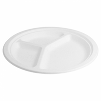 Assiette En Cellulose Naturelle Fibre De Canne À Sucre 3 Compartiments - Blanc - 26 Cm - Carton De 800 Unités - GelatoPro.fr