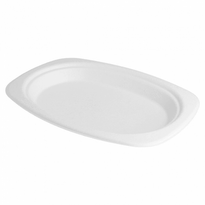 Assiette Ovale En Cellulose Naturelle Fibre De Canne À Sucre  - Blanc - 23.5X16.5 Cm - Carton De 800 Unités - GelatoPro.fr