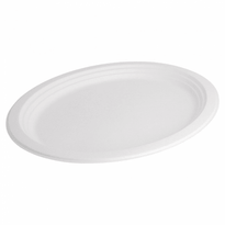 Assiette Ovale En Cellulose Naturelle Fibre De Canne À Sucre  - Blanc -  32X25.5 Cm - Carton De 500 Unités - GelatoPro.fr