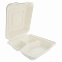 Coque 3 Compartiments En Cellulose Naturelle Fibre De Canne À Sucre  - Blanc - 20X20 Cm- Carton De 200 Unités - GelatoPro.fr