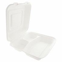 Coque 3 Compartiments En Cellulose Naturelle Fibre De Canne À Sucre  - Blanc - 25X25 Cm- Carton De 250 Unités - GelatoPro.fr