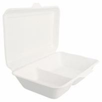 Coque 2 Compartiments En Cellulose Naturelle Fibre De Canne À Sucre  - Blanc - 16.5X22.5 Cm- Carton De 500 Unités - GelatoPro.fr