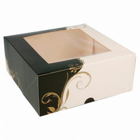 Boîte Pâtissière Avec Fenêtre Blanche Et Noir 18X18X7.5(H) Cm - Pack De 50 Unités - GelatoPro.fr