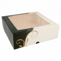 Boîte Pâtissière Avec Fenêtre Blanche Et Noir 23X23X7.5(H) Cm - Pack De 50 Unités - GelatoPro.fr