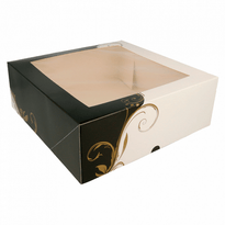 Boîte Pâtissière Avec Fenêtre Blanche Et Noir 28X28X10(H) Cm - Pack De 50 Unités - GelatoPro.fr