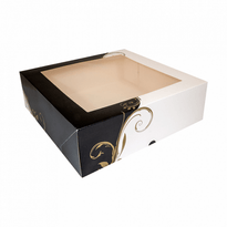 Boîte Pâtissière Avec Fenêtre Blanche Et Noir 32X32X10(H) Cm - Pack De 50 Unités - GelatoPro.fr