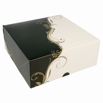 Boîte Pâtissière Blanche Et Noir 18X18X7.5(H) Cm - Pack De 50 Unités - GelatoPro.fr
