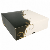 Boîte Pâtissière Blanche Et Noir 23X23X7.5(H) Cm - Pack De 50 Unités - GelatoPro.fr