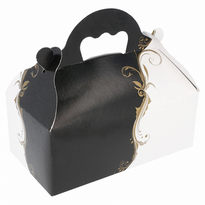 Boîte Pâtissière Avec Anse Blanche Et Noir 10X18X7(H) Cm - Pack De 50 Unités - GelatoPro.fr