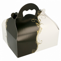 Boîte Pâtissière Avec Anse Blanche Et Noir 16X18X7(H) Cm - Pack De 50 Unités - GelatoPro.fr