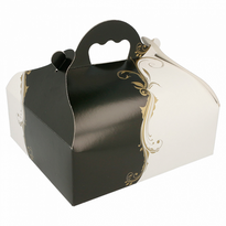 Boîte Pâtissière Avec Anse Blanche Et Noir 20X18X7(H) Cm - Pack De 50 Unités - GelatoPro.fr